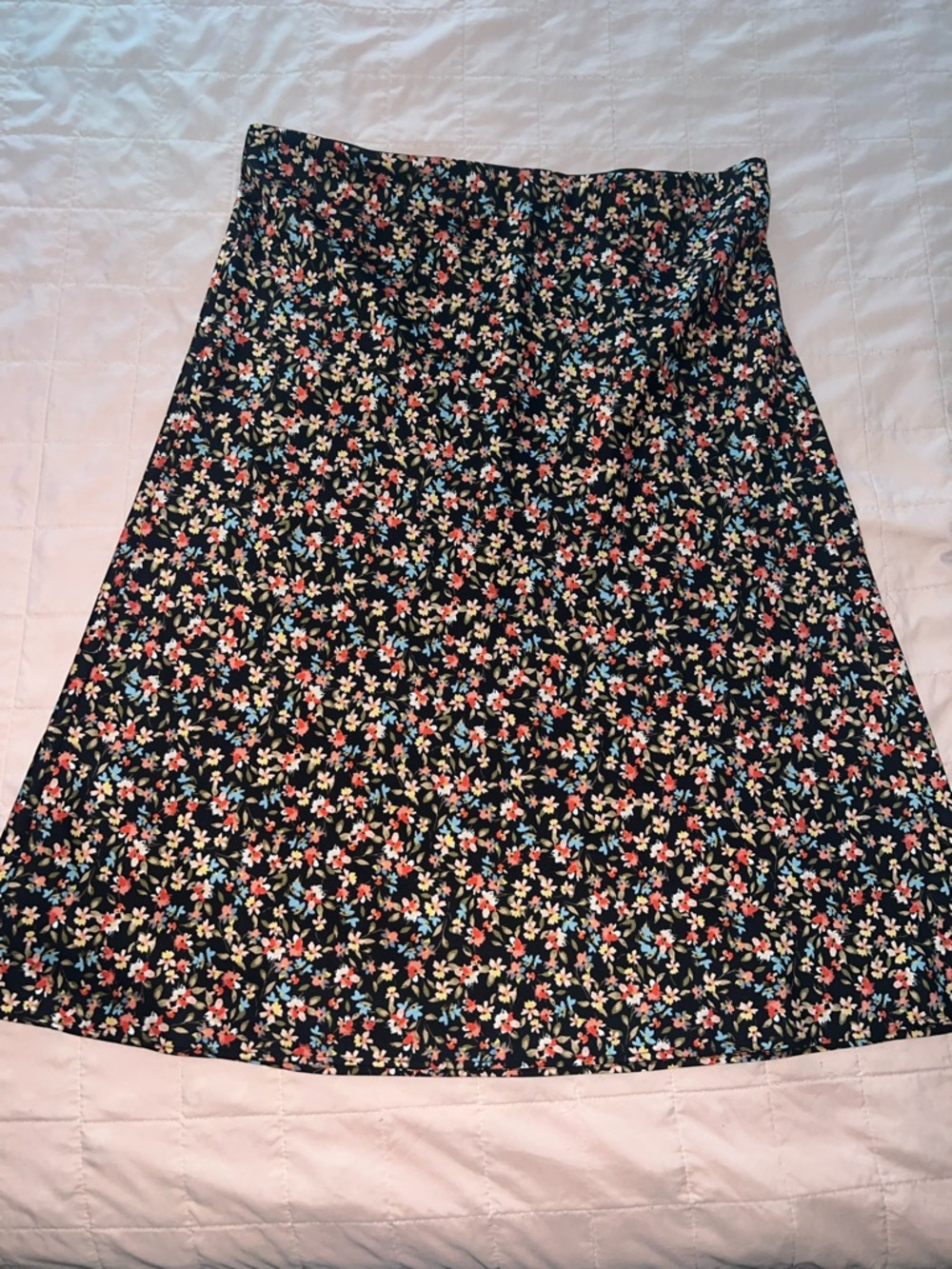 LOFT Black Floral A-Line Skirt with Multicolor Blossoms